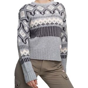 Kari Traa Molster Nordic Fair Isle Wool Blend Sweater Gray Sz L Crew Neck